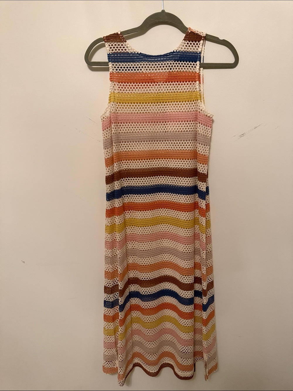 Sleeveless Multicolor Striped Crochet Maxi Dress size small